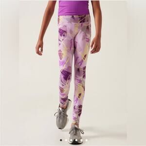 NWT Athleta Girl High Rise Printed Chit Chat Tight Purple / Neon Yellow